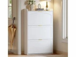 Merax Zapatero estrecho de 3 compartimentos - 76 x 23 x 118 cm - para recibidor y salón - tablero de partículas - Blanco Online