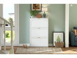 Merax Zapatero estrecho de 3 compartimentos - 76 x 23 x 118 cm - para recibidor y salón - tablero de partículas - Blanco Online