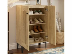 Merax Zapatero moderno - 60 x 31,5 x 95 cm - con 2 puertas y estantes multinivel - tablero de partículas - natural Color natural claro Clearance