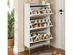 Merax Zapatero moderno - 63 x 24 x 120 cm - con 3 puertas + patas metálicas - MDF - Blanco Online