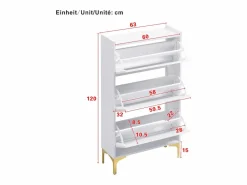 Merax Zapatero moderno - 63 x 24 x 120 cm - con 3 puertas + patas metálicas - MDF - Blanco Online