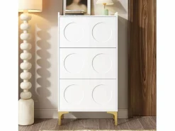 Merax Zapatero moderno - 63 x 24 x 120 cm - con 3 puertas + patas metálicas - MDF - Blanco Online