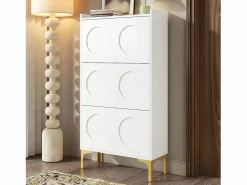 Merax Zapatero moderno - 63 x 24 x 120 cm - con 3 puertas + patas metálicas - MDF - Blanco Online