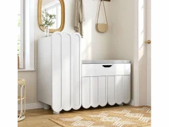 Merax Zapatero moderno - 90 x 35 x 74,5 cm - con 3 puertas + 1 cajón + cojín de asiento - MDF - Blanco Hot
