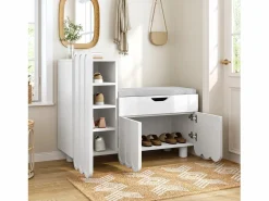 Merax Zapatero moderno - 90 x 35 x 74,5 cm - con 3 puertas + 1 cajón + cojín de asiento - MDF - Blanco Hot