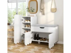 Merax Zapatero moderno - 90 x 35 x 74,5 cm - con 3 puertas + 1 cajón + cojín de asiento - MDF - Blanco Hot