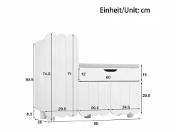 Merax Zapatero moderno - 90 x 35 x 74,5 cm - con 3 puertas + 1 cajón + cojín de asiento - MDF - Blanco Hot
