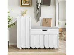 Merax Zapatero moderno - 90 x 35 x 74,5 cm - con 3 puertas + 1 cajón + cojín de asiento - MDF - Blanco Hot
