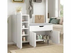 Merax Zapatero moderno - 90 x 35 x 74,5 cm - con 3 puertas + 1 cajón + cojín de asiento - MDF - Blanco Hot