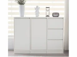 Zapatero|Mueble De Almacenaje|Zapatero moderno con gran espacio de almacenaje, 2 puertas y 3 cajones, balda regulable, (120x35x90 cm)