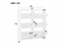 Merax Zapatero para entrada - 120 x 23 x 118 cm - con 6 compartimentos abatibles - MDF + aglomerado - Blanco Best