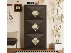 Merax Zapatero|Mueble De Almacenaje|Zapatero vintage con decoración de ratán - 54 x 25 x 115 cm - con 3 compartimentos abatibles - tablero de partículas -