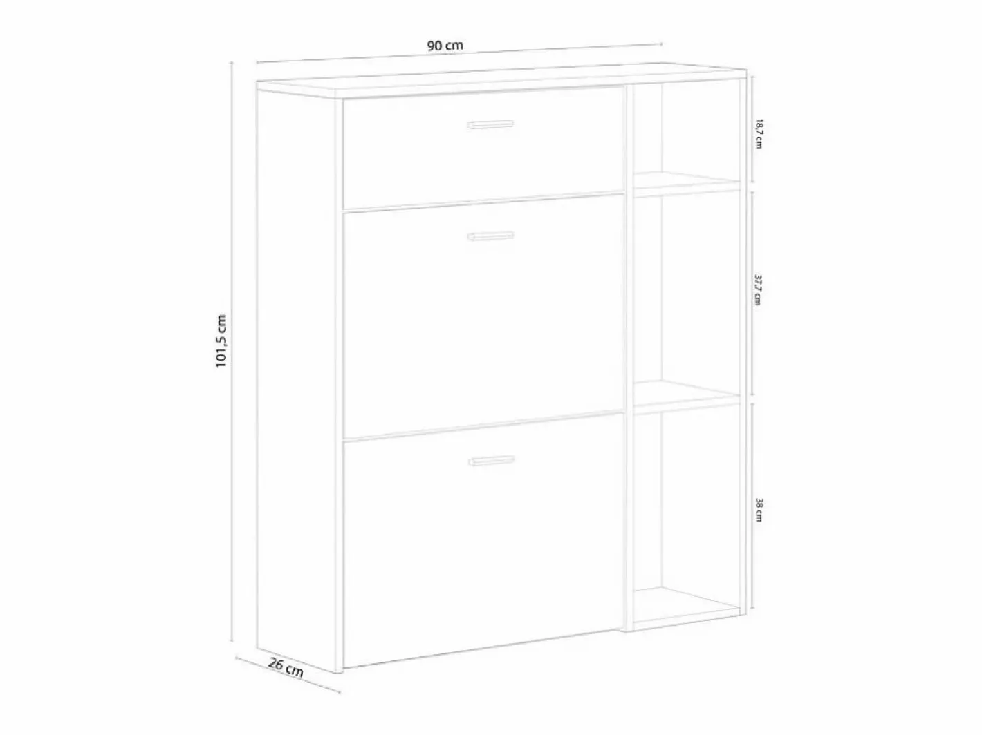 Skraut Home Zapatero|Mueble De Almacenaje|Zapatero WIND, color estructura Gris Antracita, color roble, 90x26x102cm