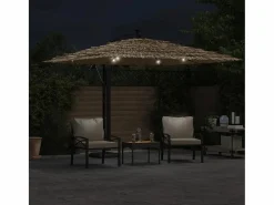 Garden Furniture Sombrilla|Zarvir Sombrilla de jardín con LEDs poste acero marrón 290x290x238 cm