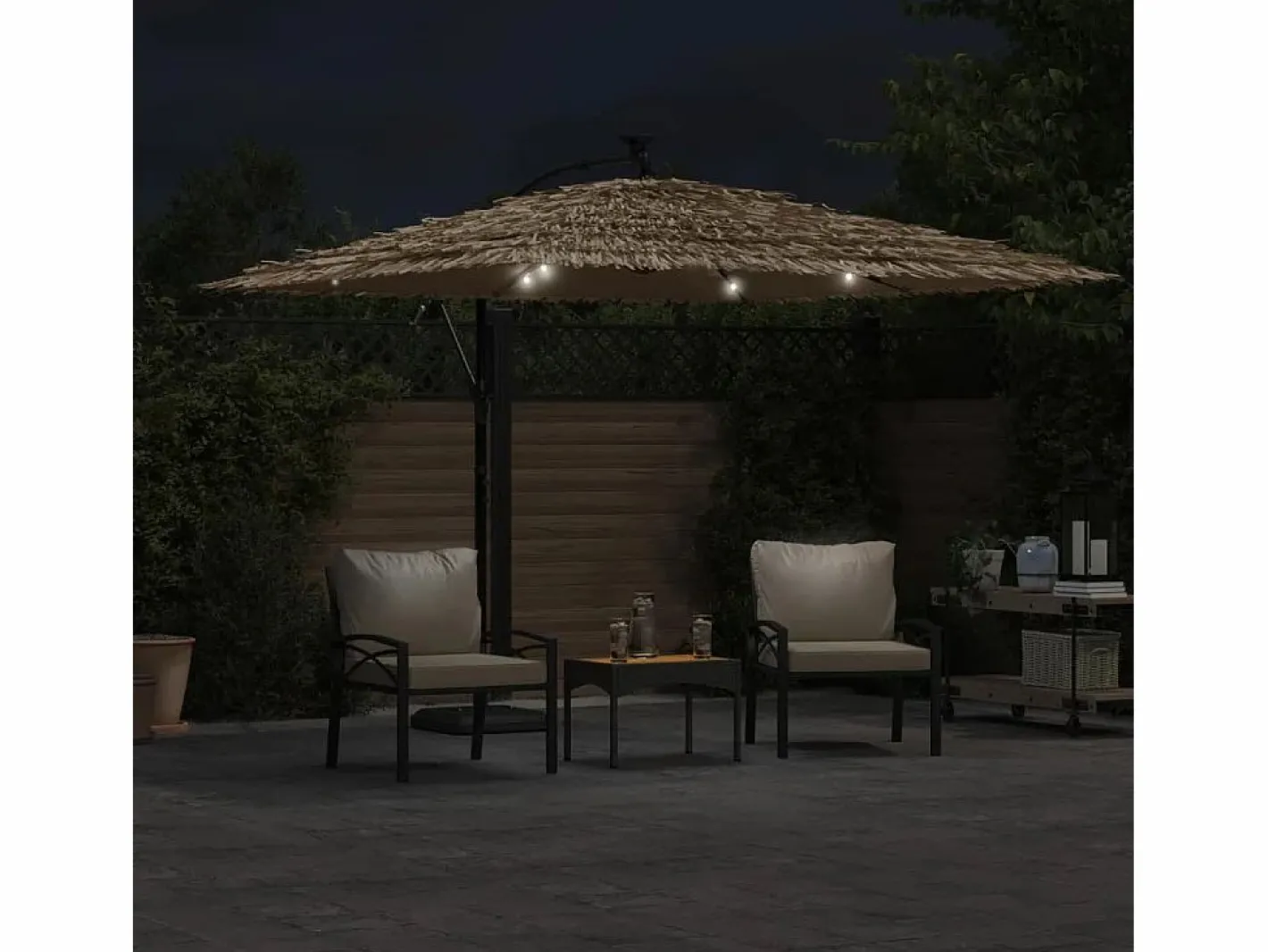Garden Furniture Sombrilla|Zarvir Sombrilla de jardín con LEDs poste acero marrón 290x290x238 cm