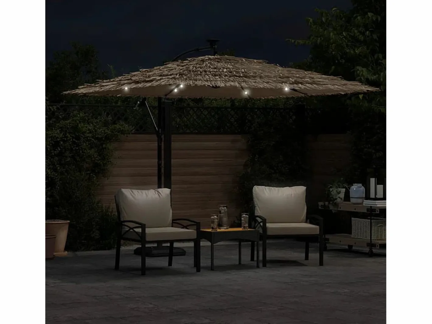 Garden Furniture Sombrilla|Zarvir Sombrilla de jardín con LEDs poste acero marrón 269x269x235 cm